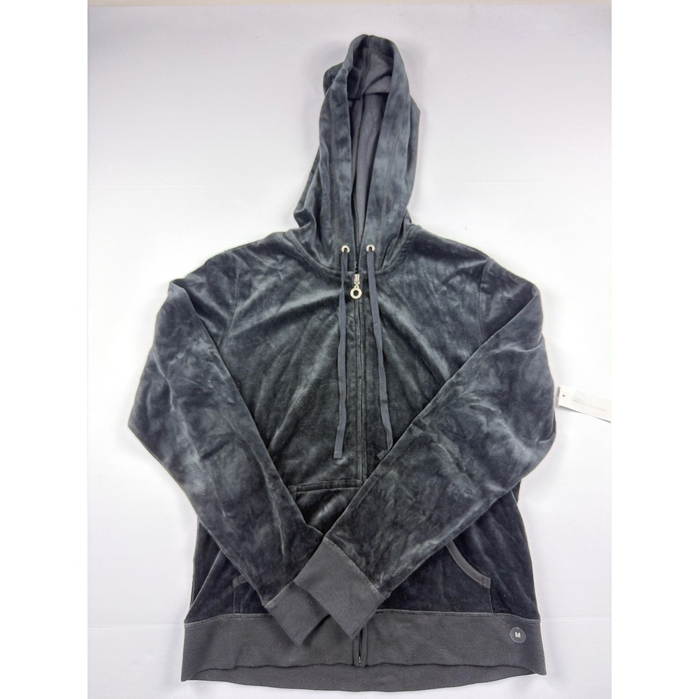NWT New York & Company Womens Velour Zip Up Hoodie‎ Black Rhinestone Pull M